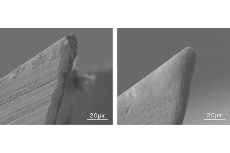 1) Rounding of cutting edge before and after edge radiusing